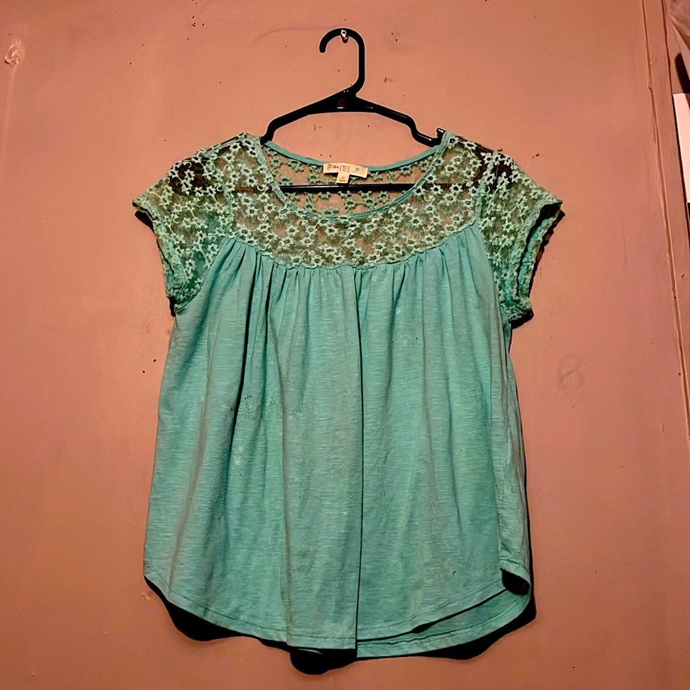 Love,fire mint green teal kids medium shirt